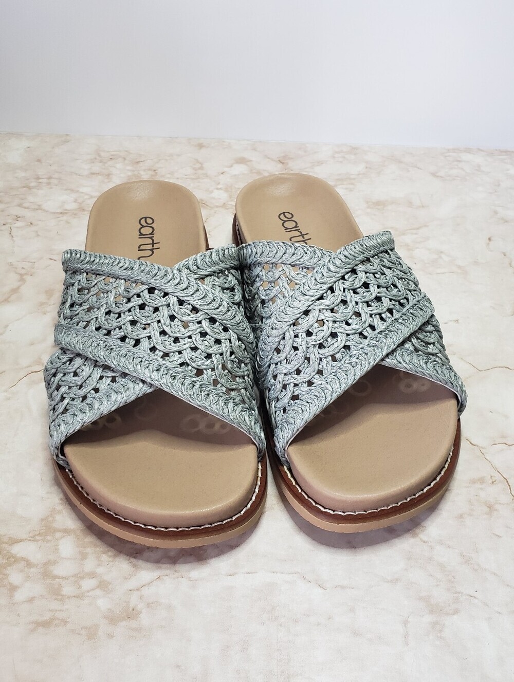 Earth Gray Crochet Crossover Slide Sandals Size 8.5 New